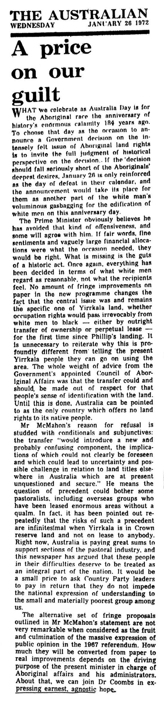 Editorial: Australian 26th January 1972
